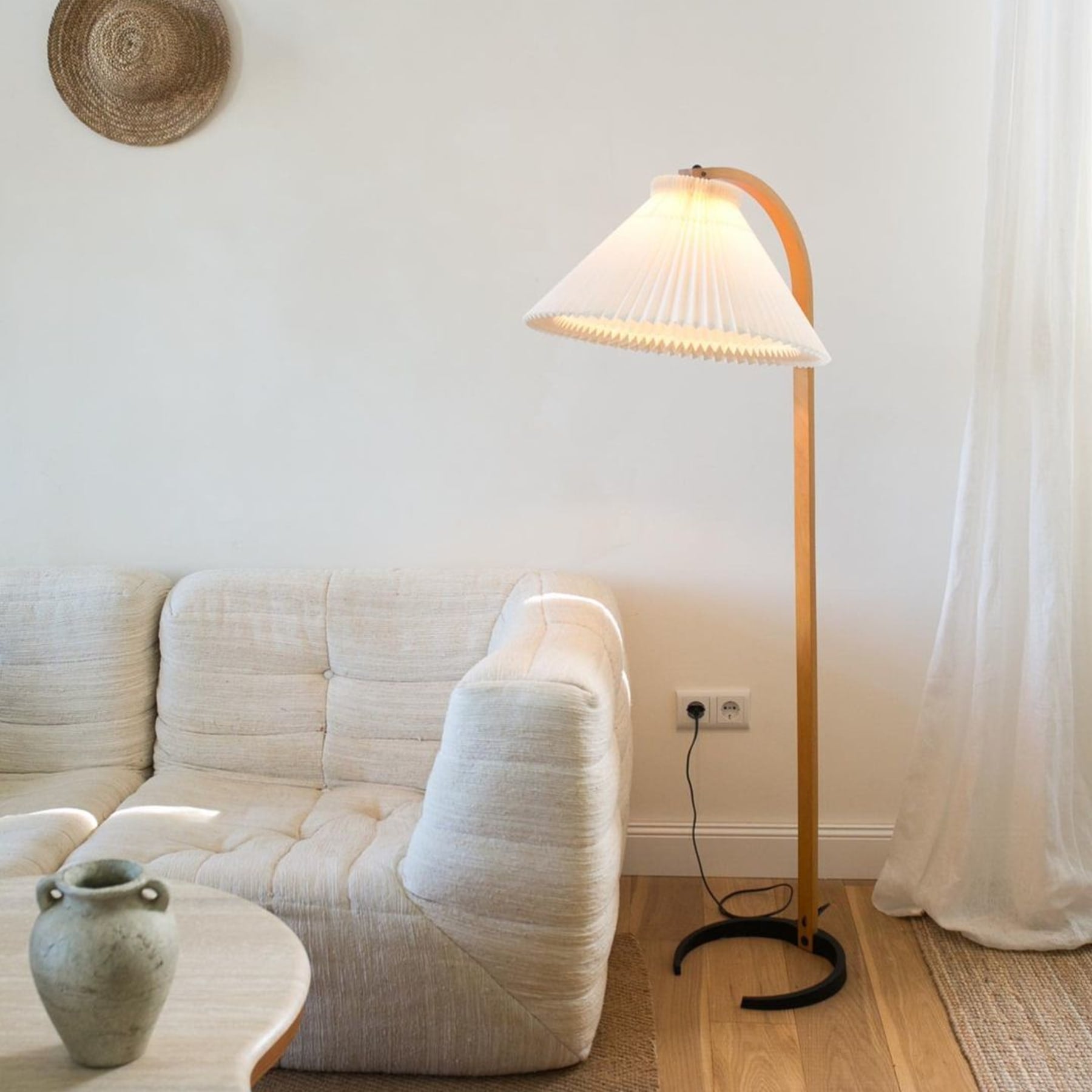 Scandinavian Wood Floor Lamp With Fabric Shade for Living Room — Greenwich Home & Living