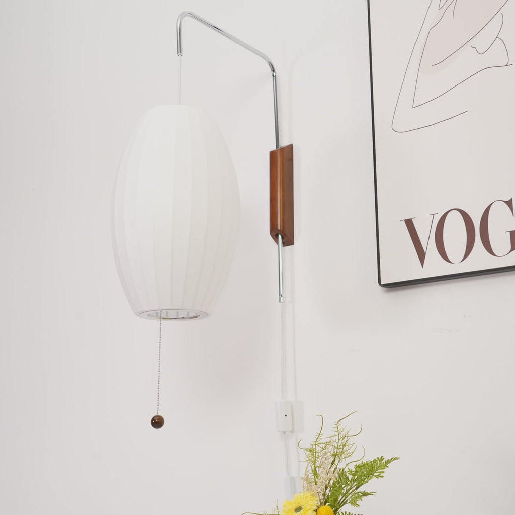 Modern Silk and Walnut Wood Wall Light for Bedroom and Living Room — Greenwich Home & Living