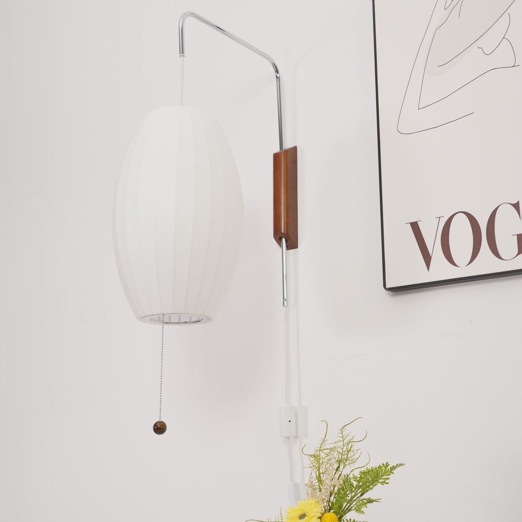 Modern Silk and Walnut Wood Wall Light for Bedroom and Living Room — Greenwich Home & Living