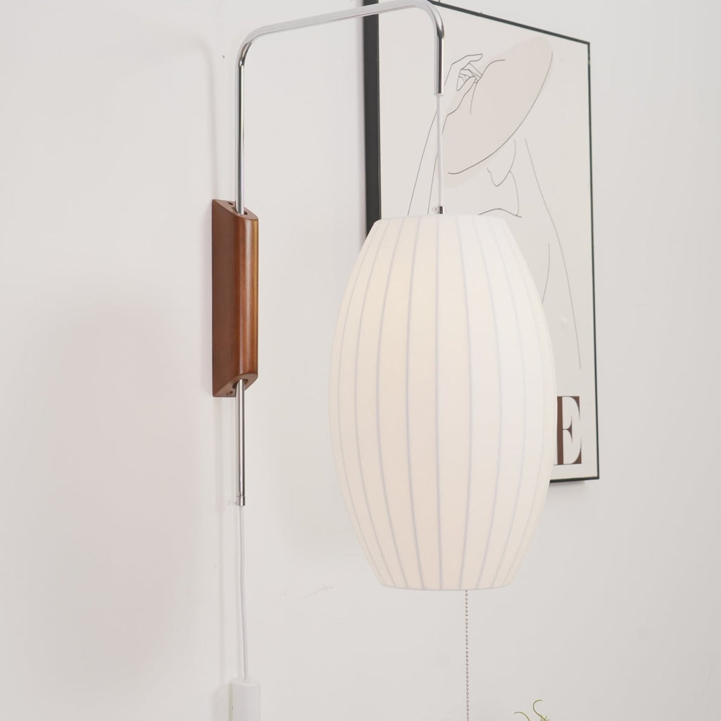 Modern Silk and Walnut Wood Wall Light for Bedroom and Living Room — Greenwich Home & Living