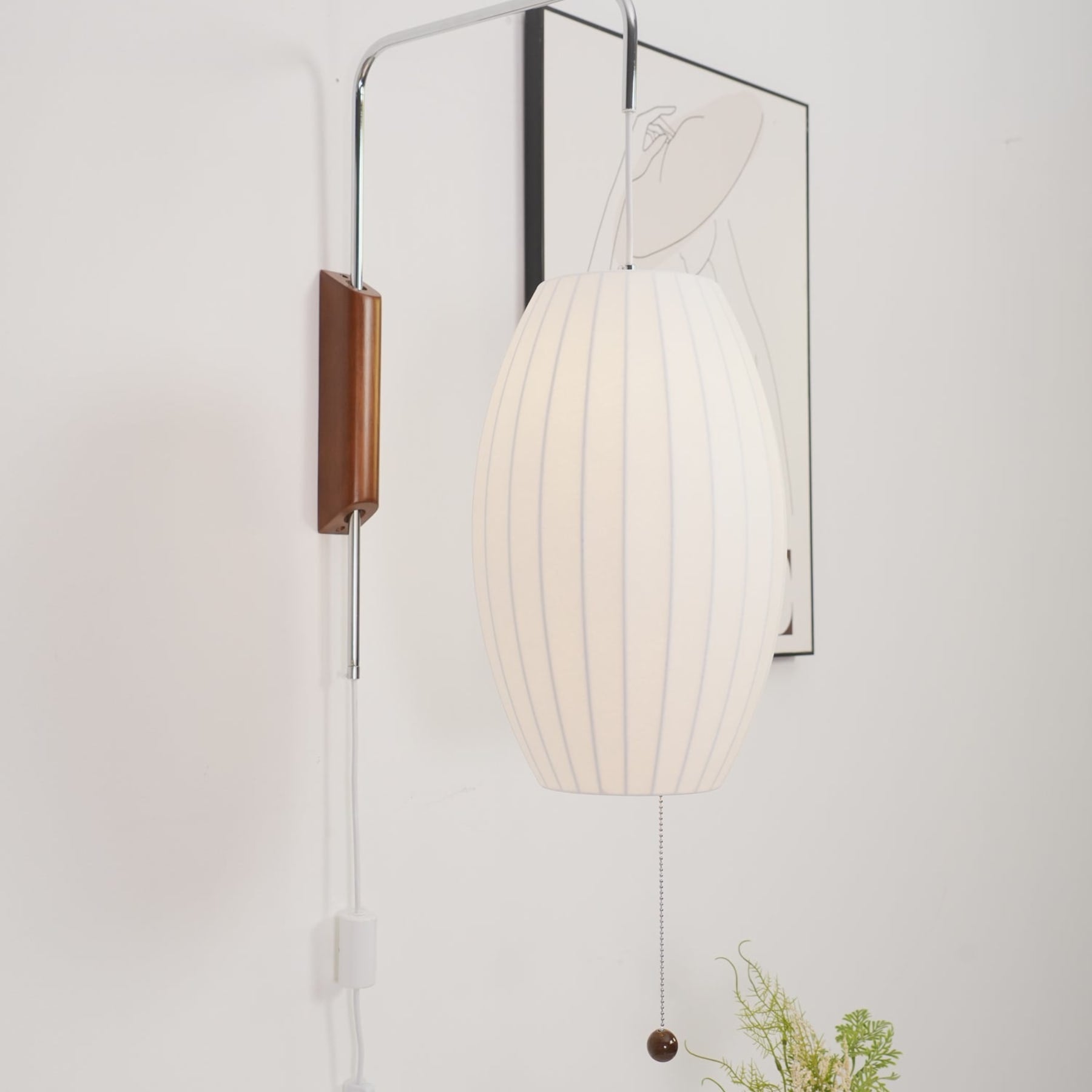 Modern Silk and Walnut Wood Wall Light for Bedroom and Living Room — Greenwich Home & Living