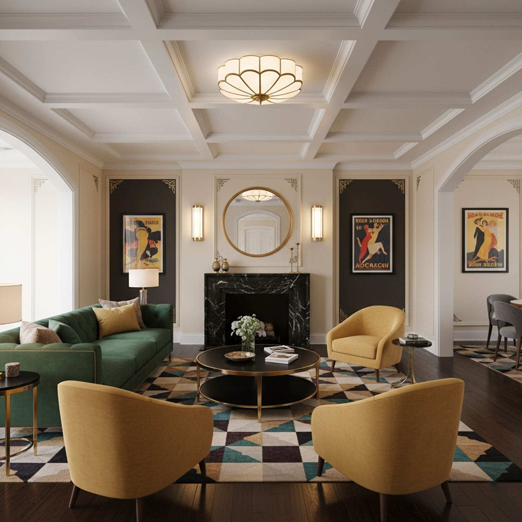 Traditional Brass and Glass Flush Mount Ceiling Light for Living Room — Greenwich Home & Living