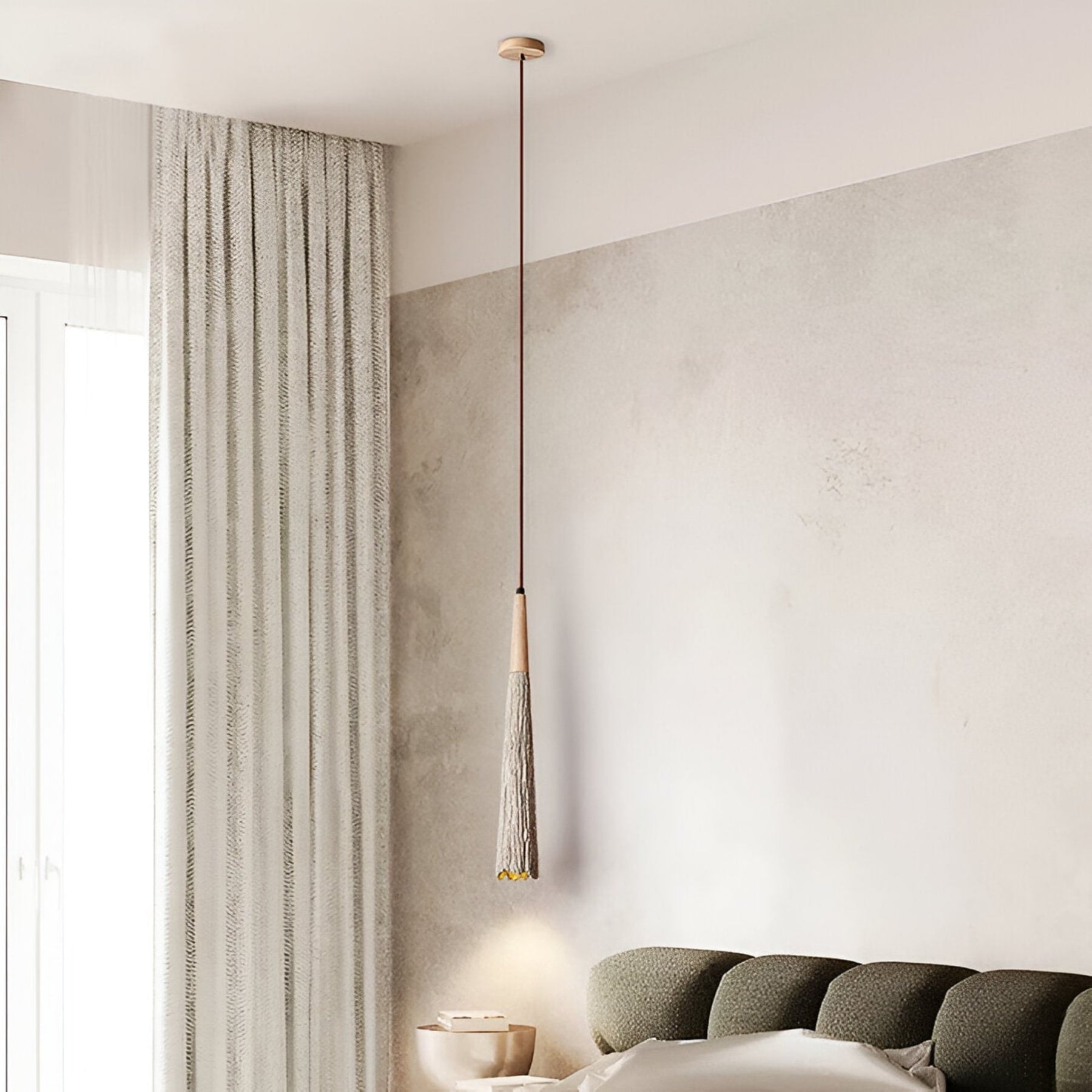 Rustic Wood and Concrete-Look Pendant Light With Warm White Glow for Dining Room — Greenwich Home & Living