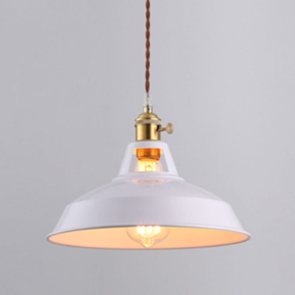 Industrial Metal Pendant Light With Warm Glow for Kitchen and Dining Room in White — Greenwich Home & Living