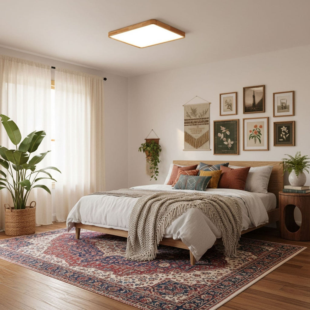 Minimalist Solid Wood Flush Mount Ceiling Light With Tri-Color Lighting — Greenwich Home & Living