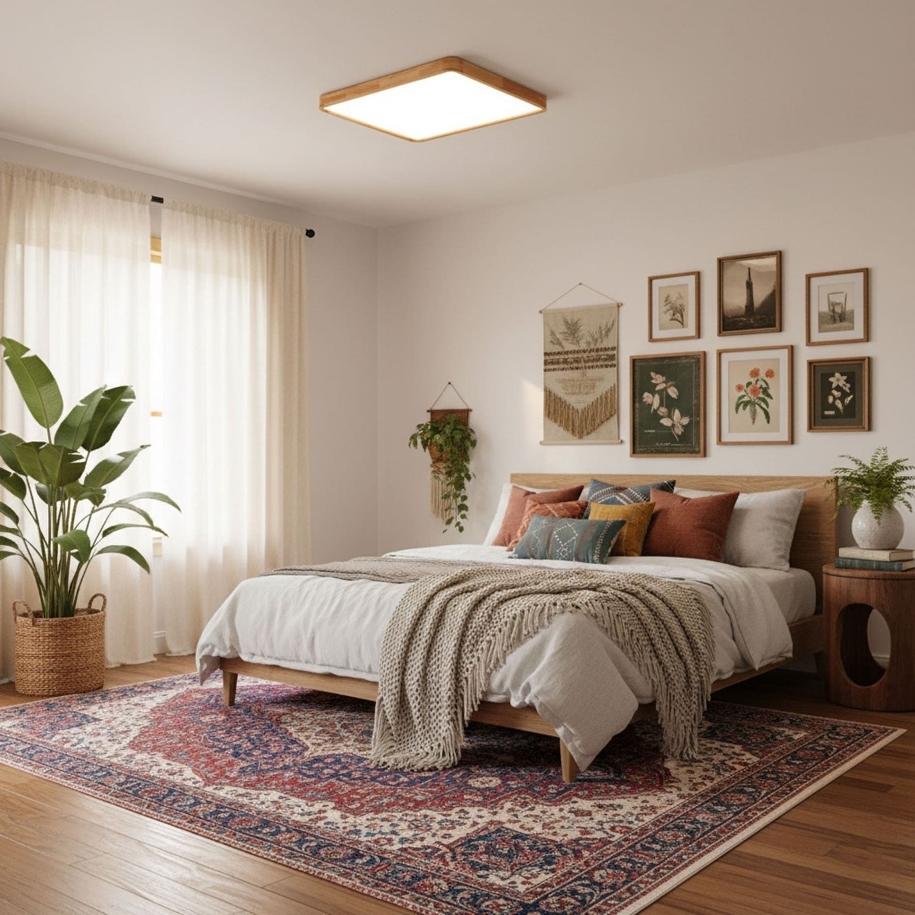 Minimalist Solid Wood Flush Mount Ceiling Light With Tri-Color Lighting — Greenwich Home & Living