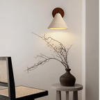 Modern Travertine and Walnut Wall Light With Warm LED Glow — Greenwich Home & Living