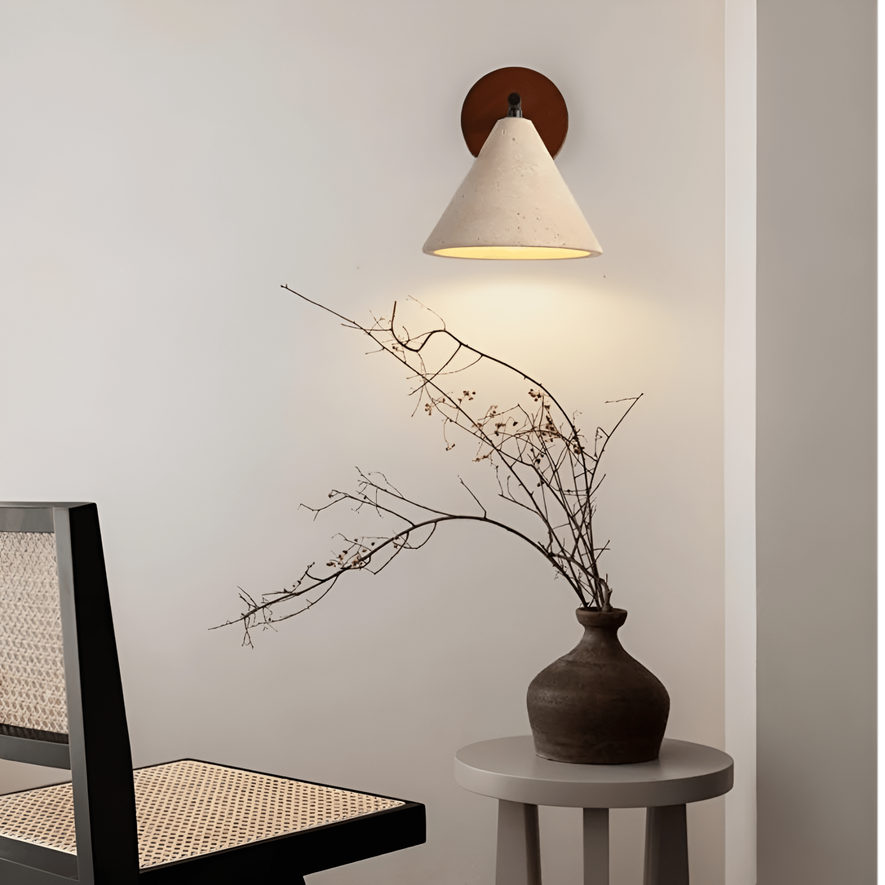 Modern Travertine and Walnut Wall Light With Warm LED Glow — Greenwich Home & Living