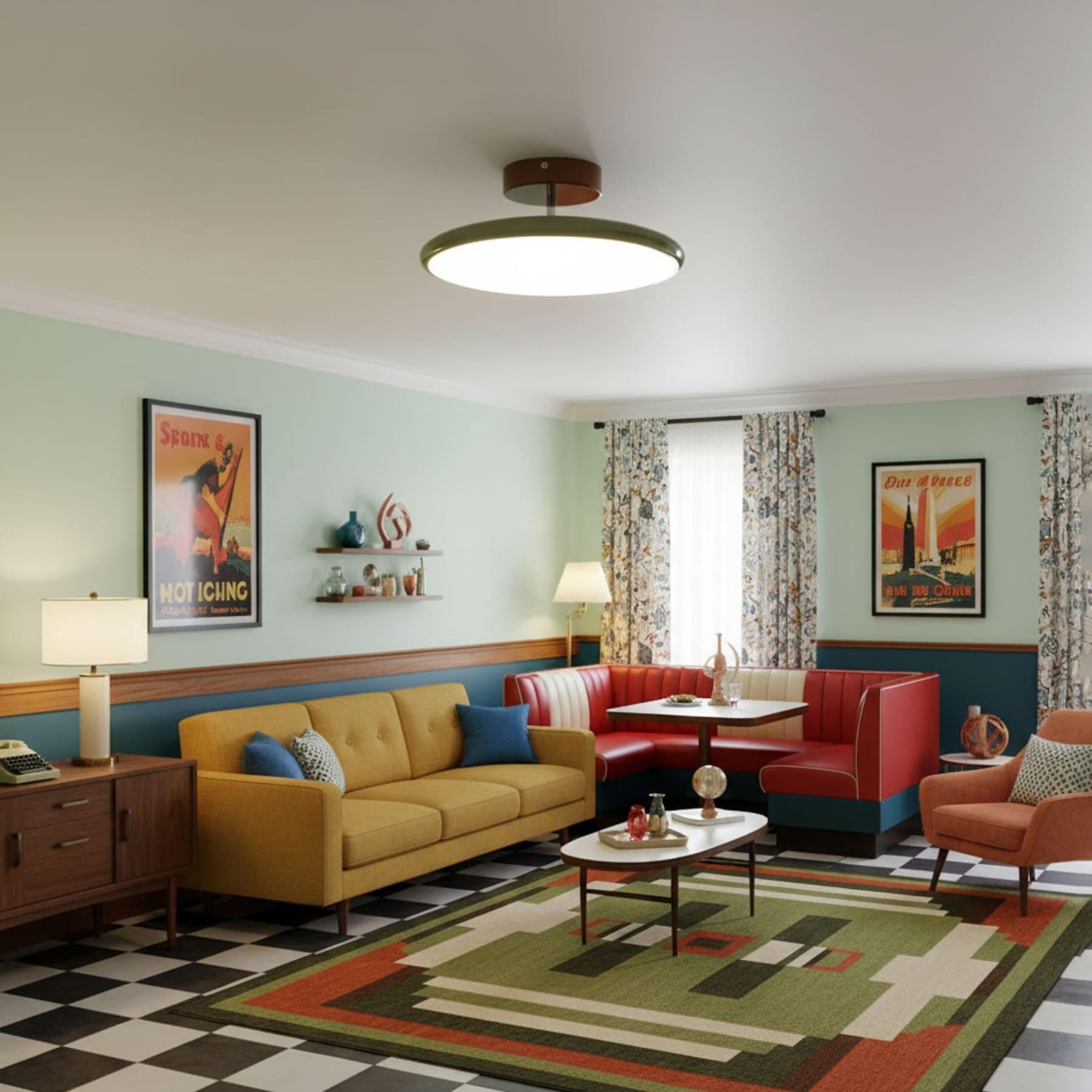 Retro Metal Semi-Flush Mount Ceiling Light With Three-Color Light — Greenwich Home & Living