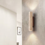 Minimalist Travertine and Wood Wall Light With Warm LED Glow — Greenwich Home & Living