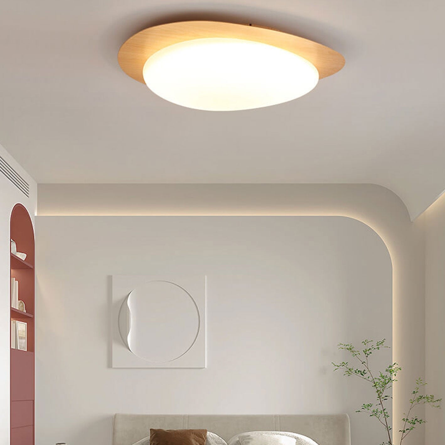 Modern Wood Flush Mount Ceiling Light With Stepless Dimming — Greenwich Home & Living