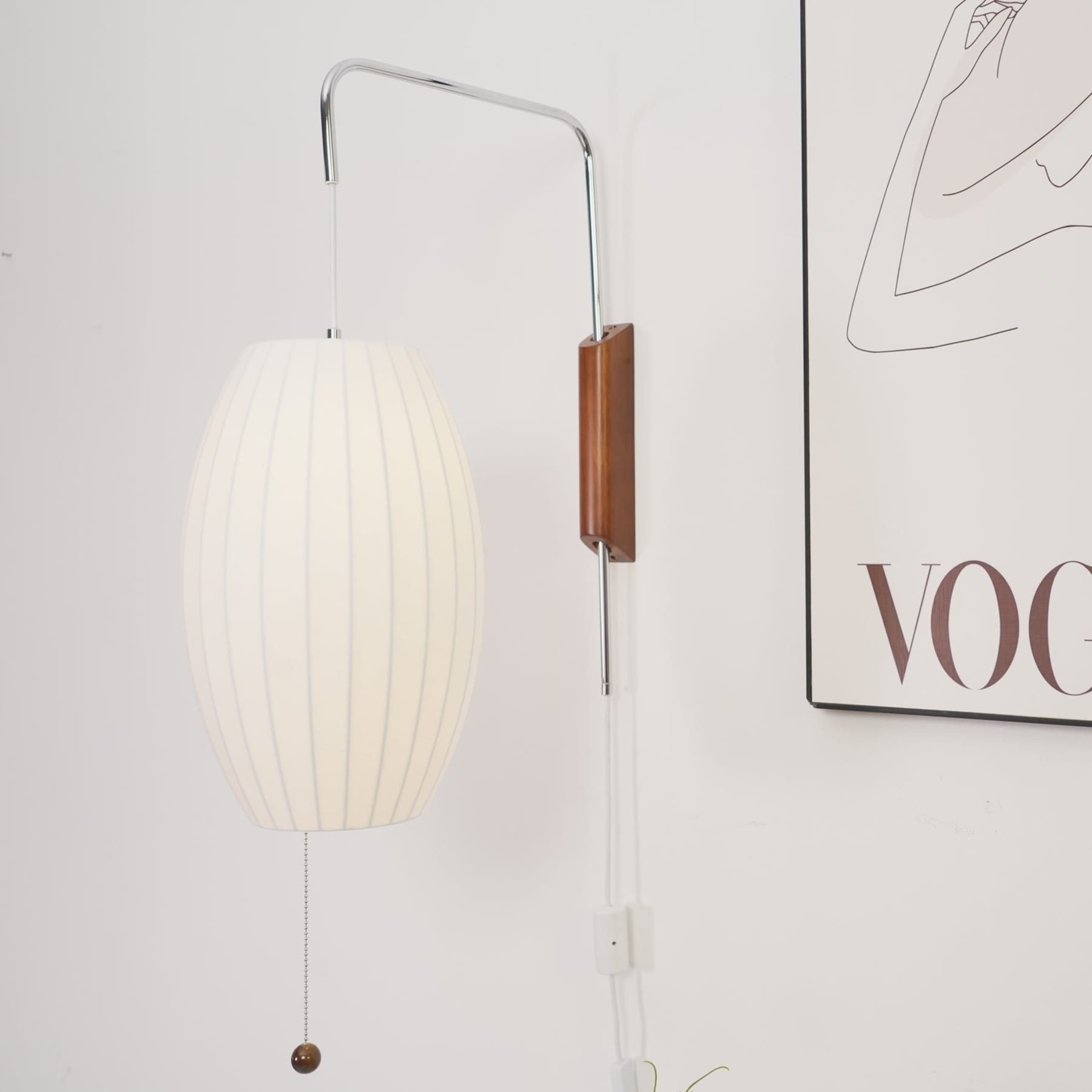 Modern Silk and Walnut Wood Wall Light for Bedroom and Living Room — Greenwich Home & Living