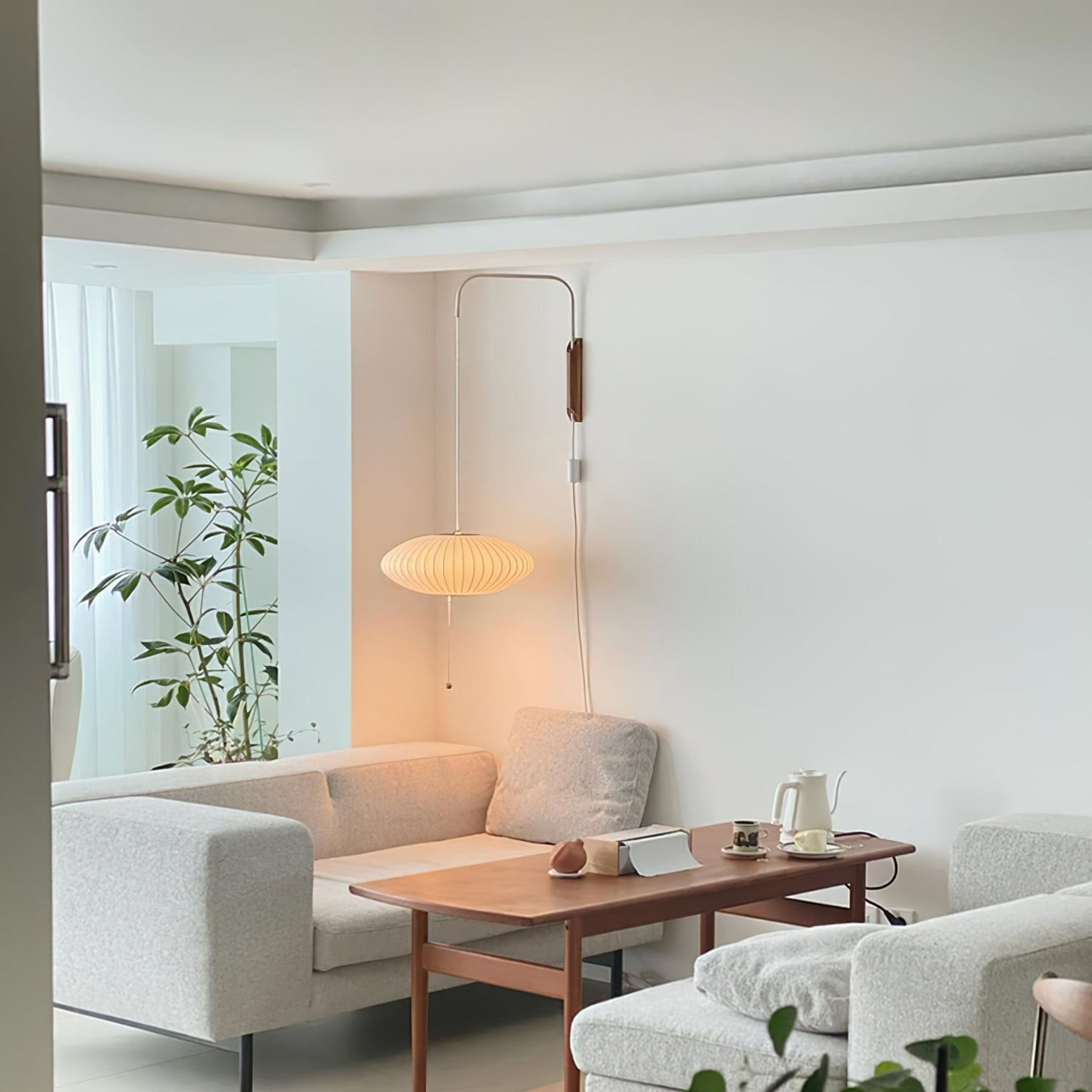 Modern Silk and Walnut Wood Wall Light for Bedroom and Living Room — Greenwich Home & Living