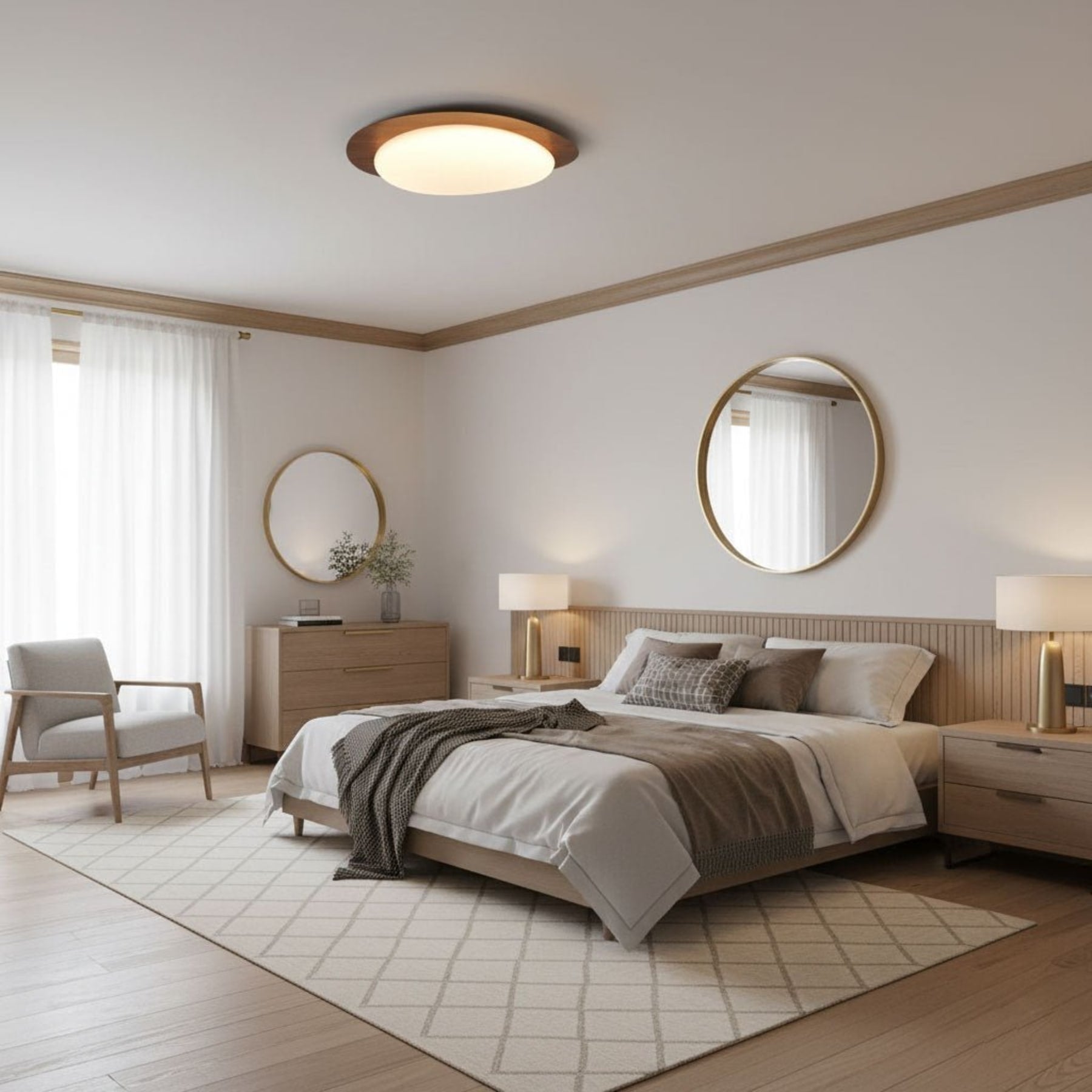 Scandinavian Wood Flush Mount Ceiling Light With Adjustable Color Temperature — Greenwich Home & Living