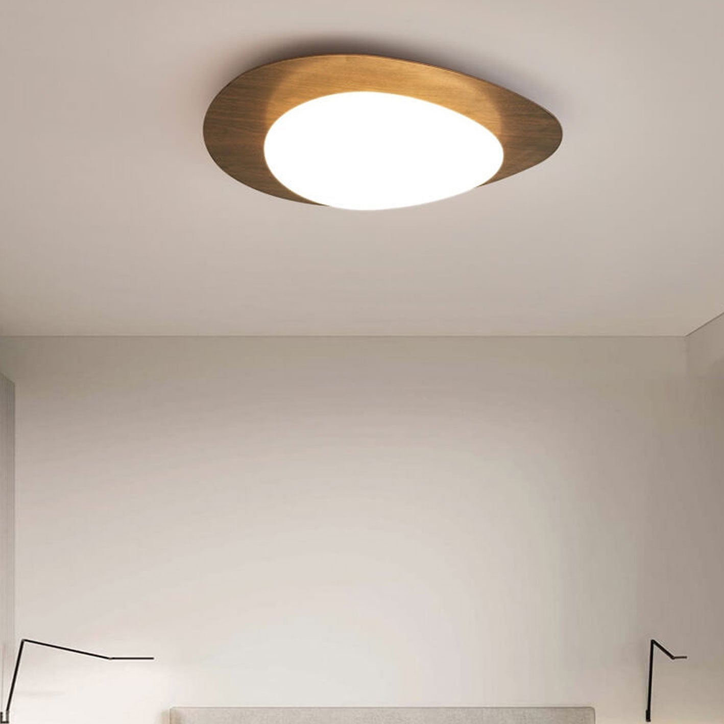 Modern Wood Flush Mount Ceiling Light With Stepless Dimming in Walnut Grain — Greenwich Home & Living