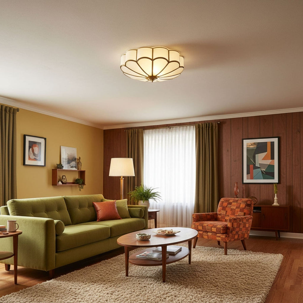 Traditional Brass and Glass Flush Mount Ceiling Light for Living Room — Greenwich Home & Living