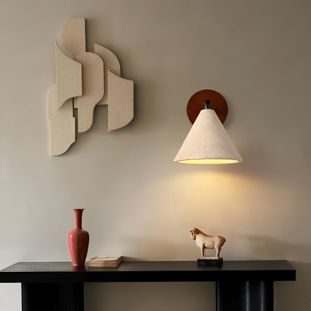 Modern Travertine and Walnut Wall Light With Warm LED Glow — Greenwich Home & Living