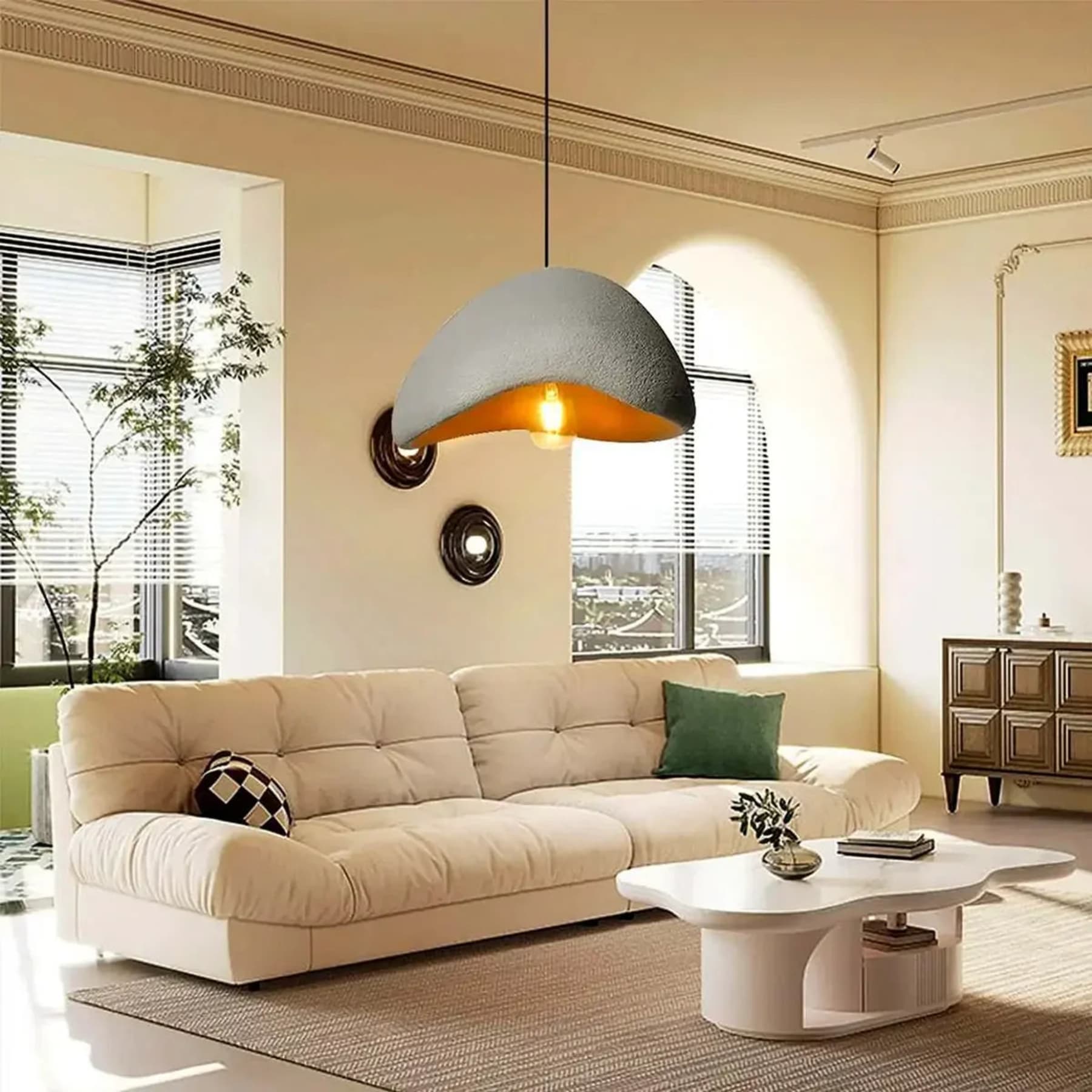 Minimalist Resin Pendant Light With Selectable Light Colors for Living Room — Greenwich Home & Living