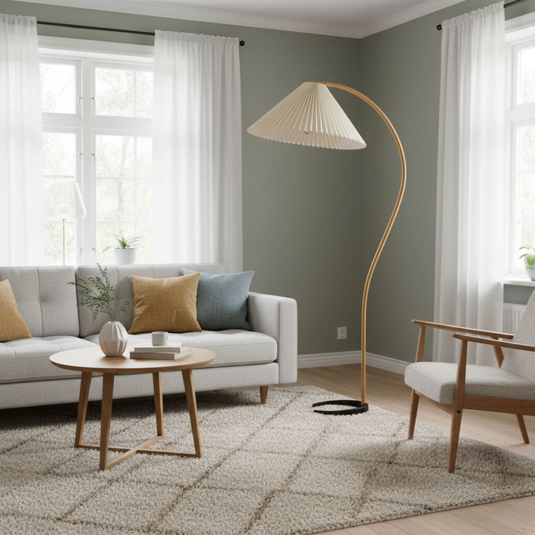 Scandinavian Wood Floor Lamp With Fabric Shade for Living Room — Greenwich Home & Living