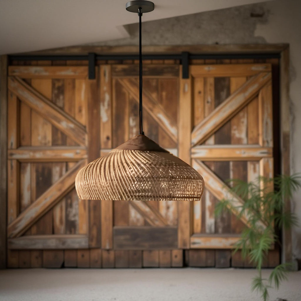 Bohemian Rattan Pendant Light With Solid Wood Cover for Dining Room — Greenwich Home & Living
