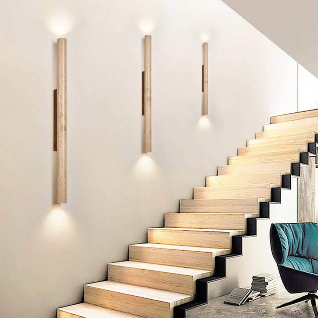 Minimalist Travertine and Wood Wall Light With Warm LED Glow — Greenwich Home & Living