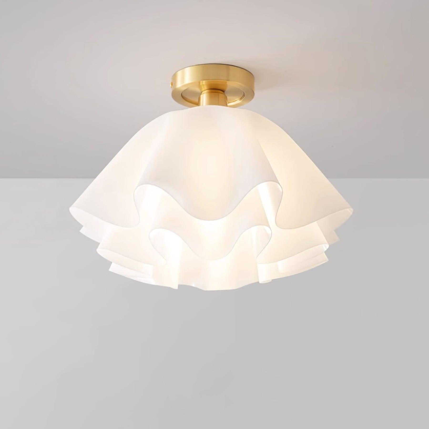 Contemporary Copper and Acrylic Flush Mount Ceiling Light With Tri-Color Dimming in White — Greenwich Home & Living