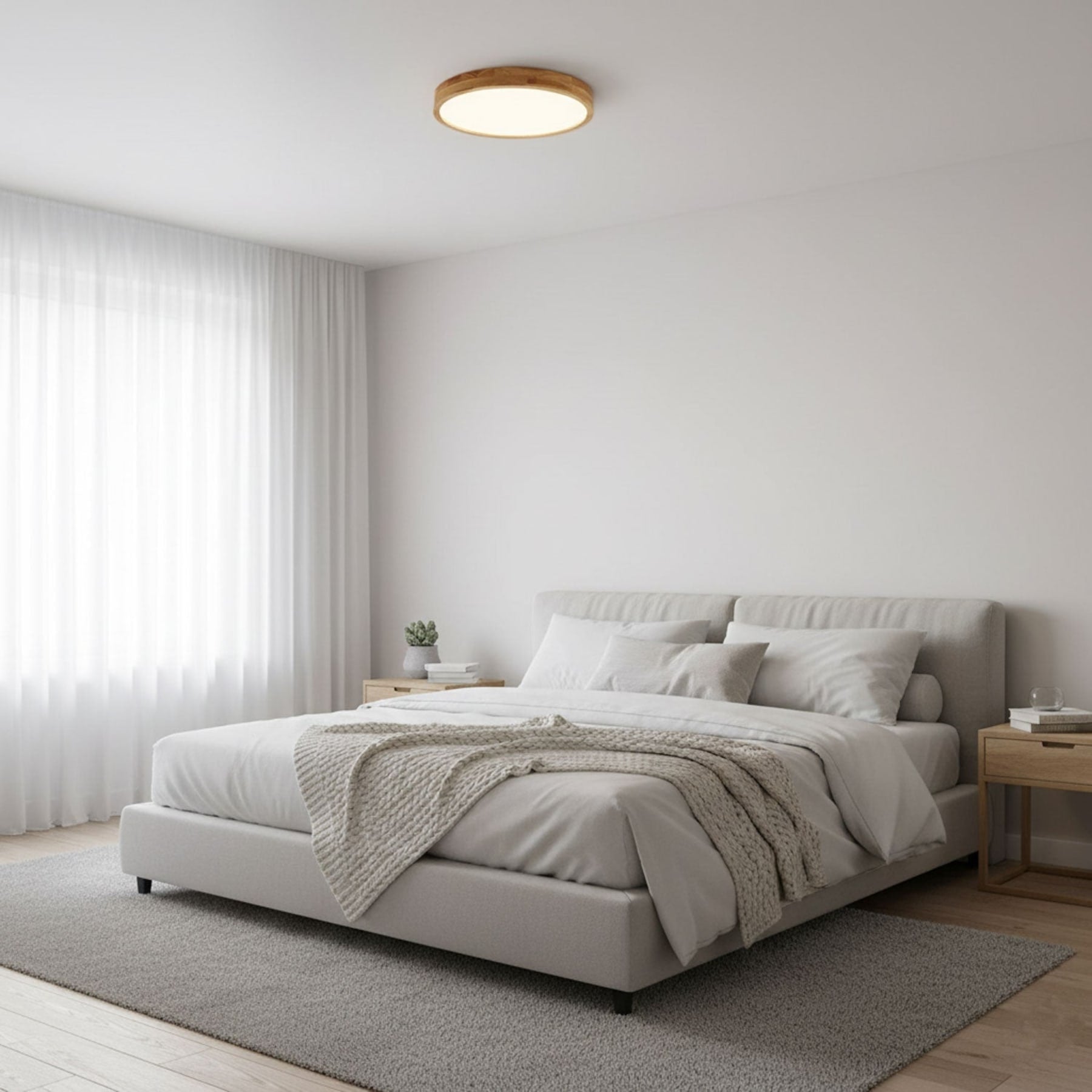 Minimalist Solid Wood Flush Mount Ceiling Light With Tri-Color Lighting — Greenwich Home & Living