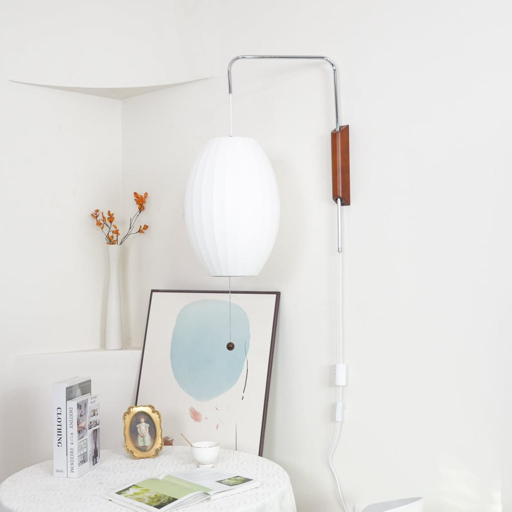 Modern Silk and Walnut Wood Wall Light for Bedroom and Living Room — Greenwich Home & Living