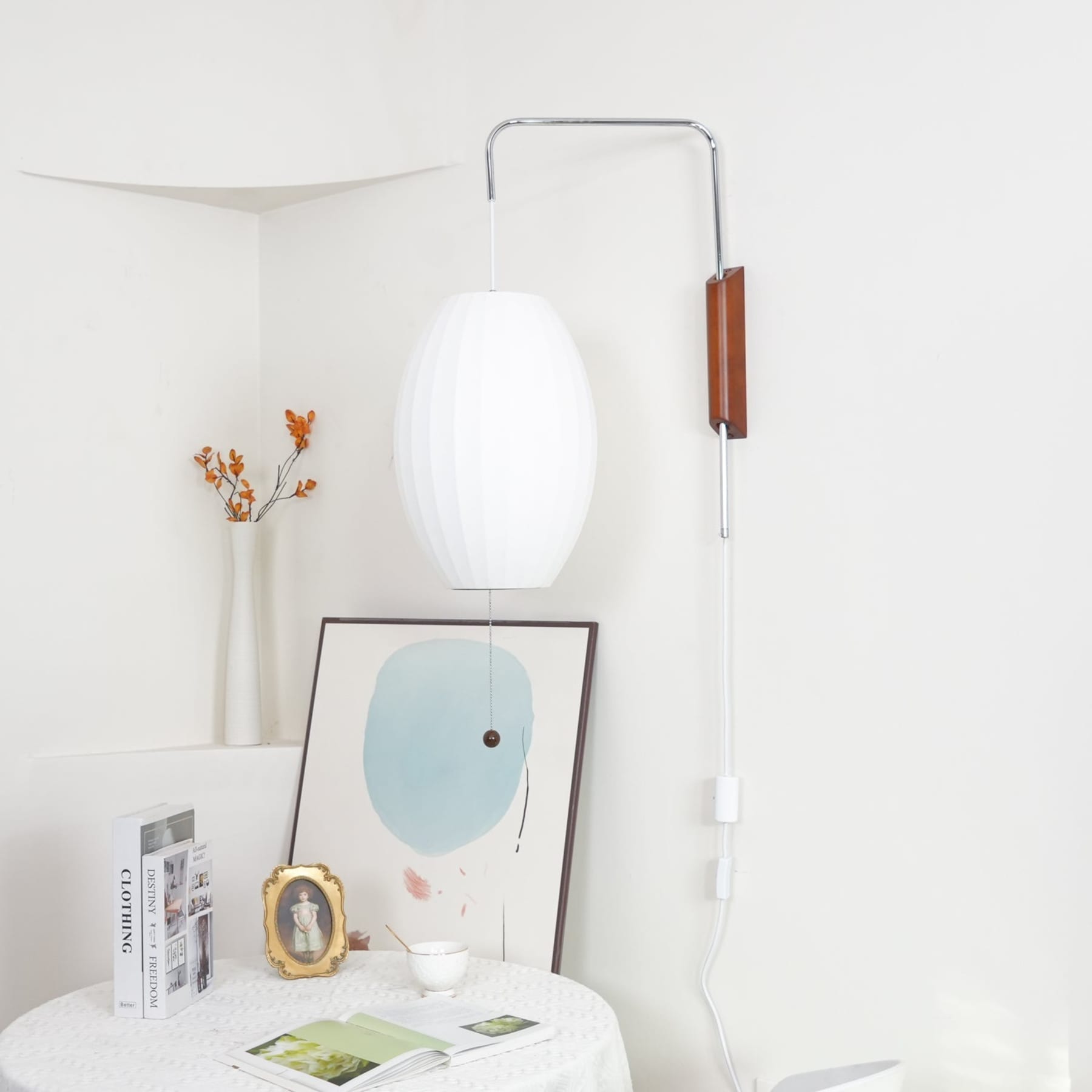 Modern Silk and Walnut Wood Wall Light for Bedroom and Living Room — Greenwich Home & Living