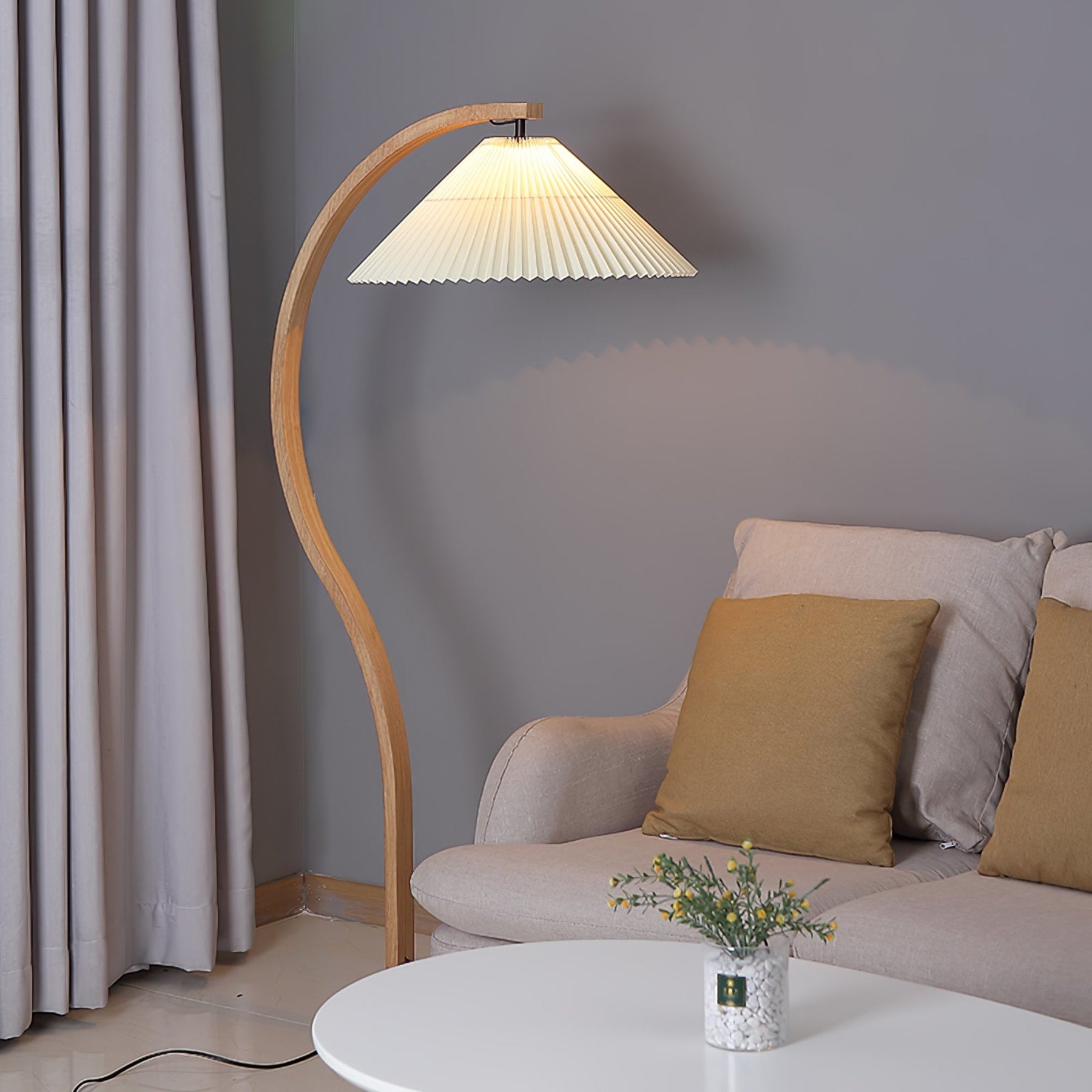 Scandinavian Wood Floor Lamp With Fabric Shade for Living Room — Greenwich Home & Living