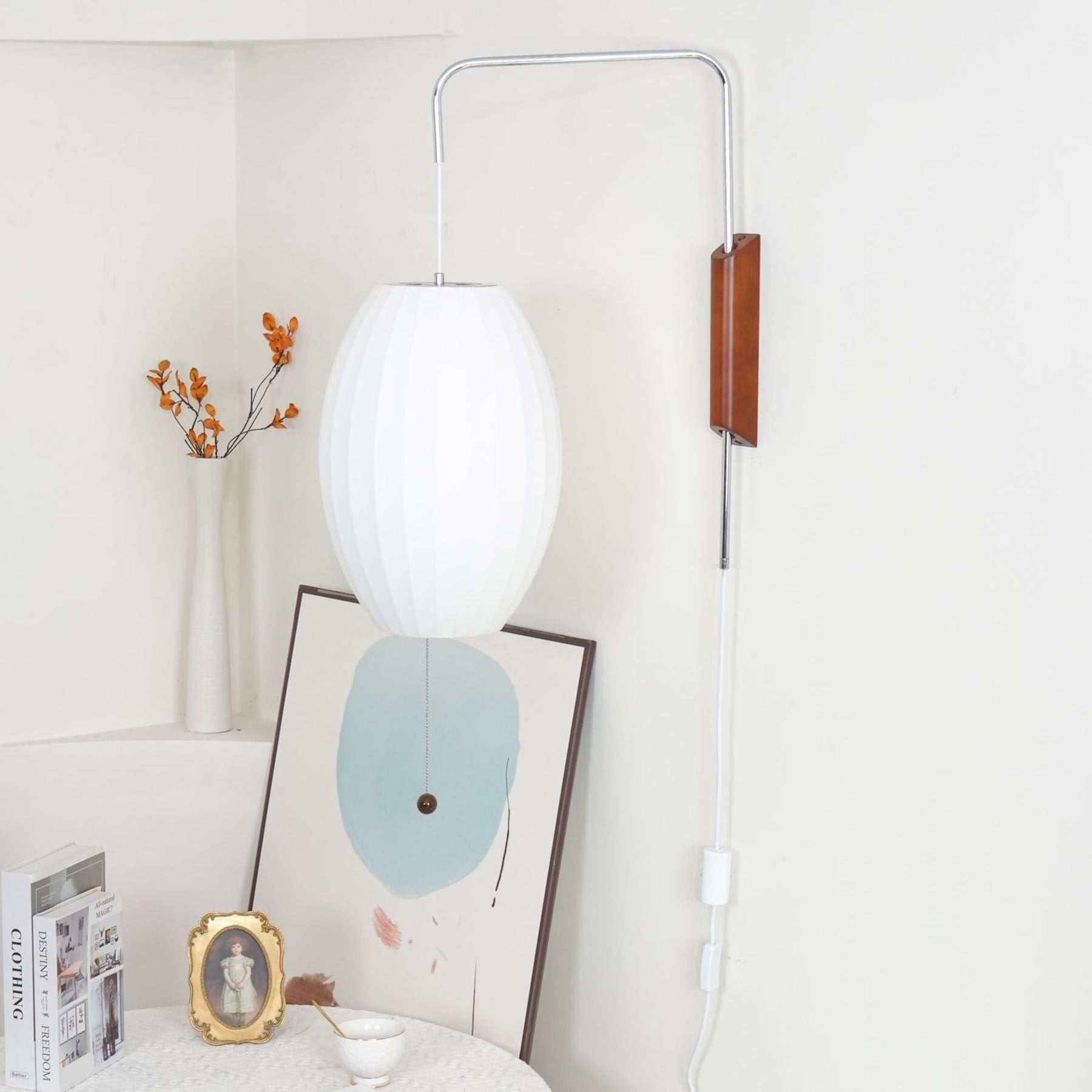Modern Silk and Walnut Wood Wall Light for Bedroom and Living Room — Greenwich Home & Living