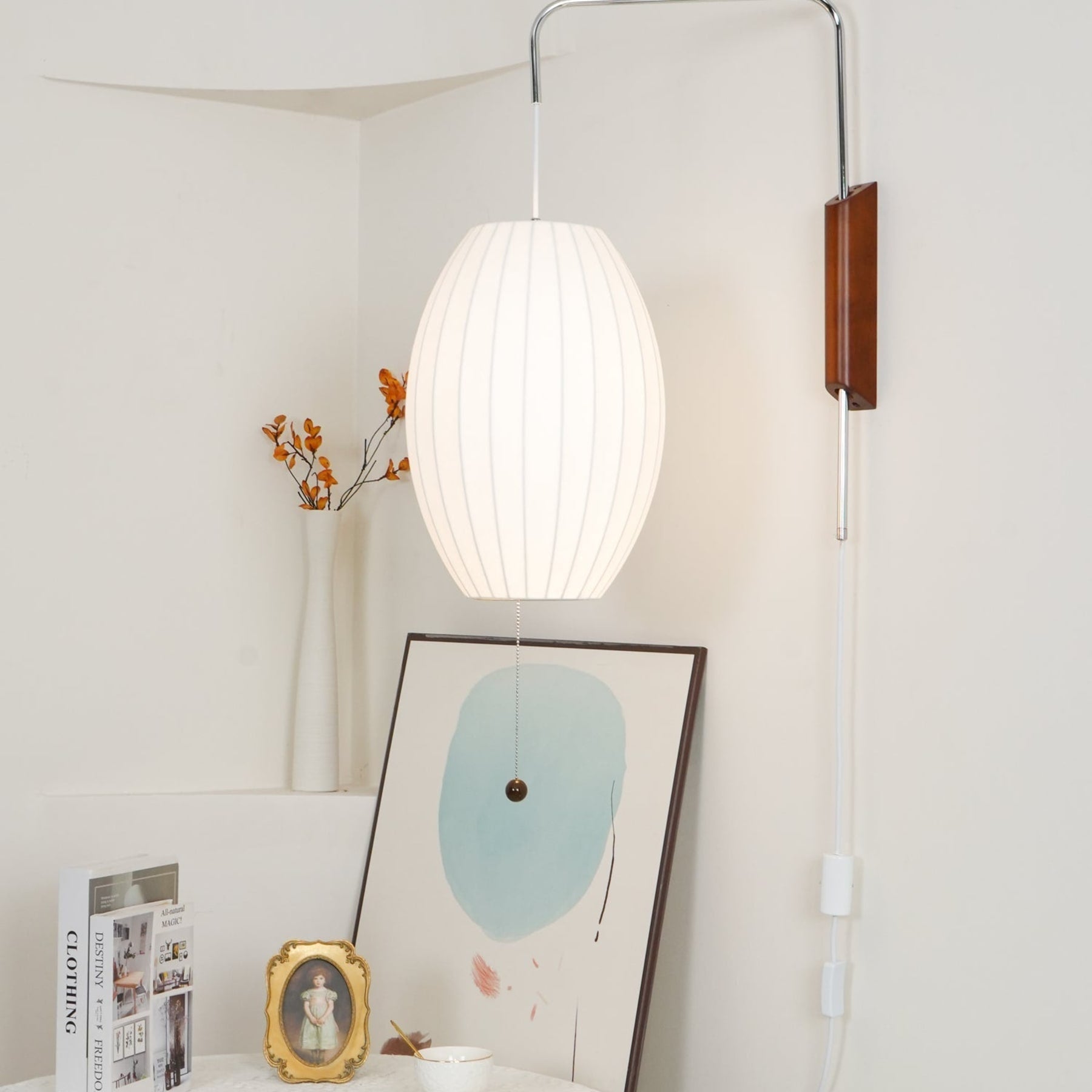 Modern Silk and Walnut Wood Wall Light for Bedroom and Living Room — Greenwich Home & Living