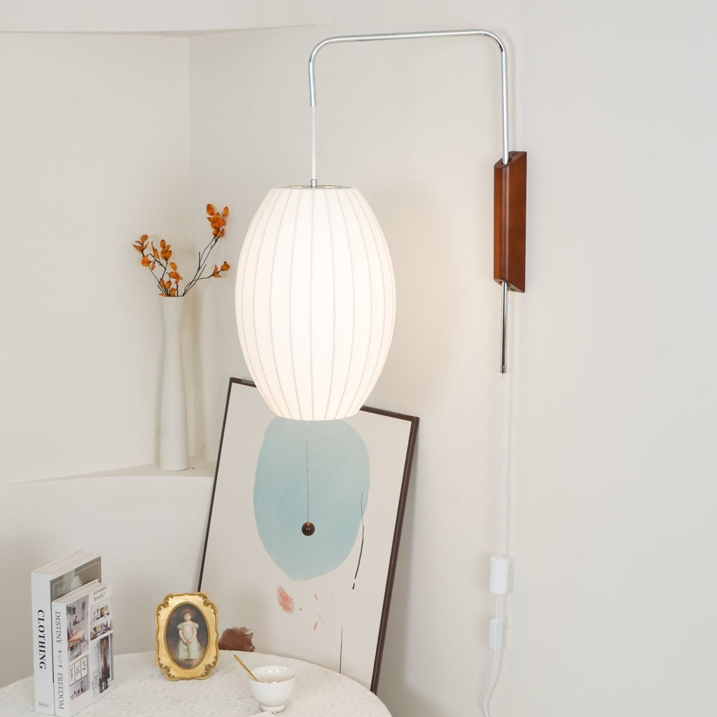 Modern Silk and Walnut Wood Wall Light for Bedroom and Living Room — Greenwich Home & Living