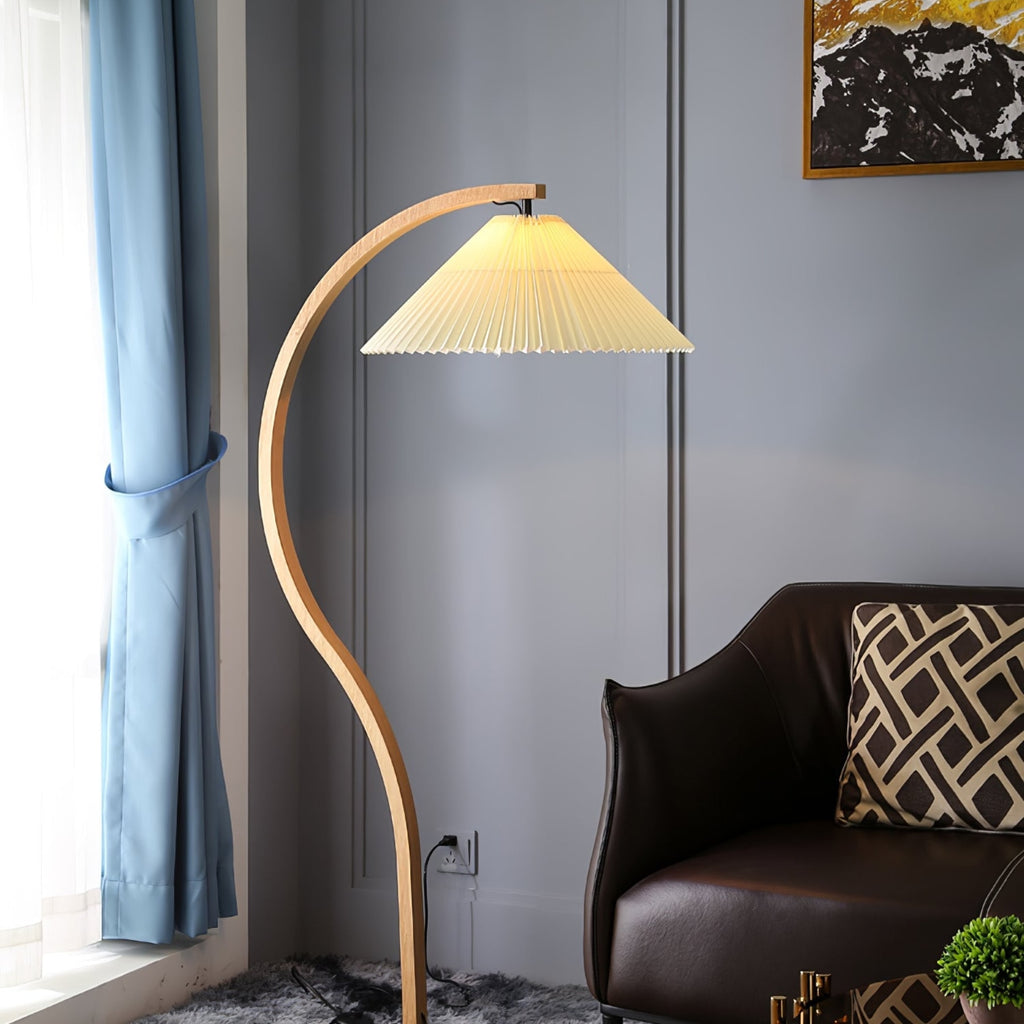 Scandinavian Wood Floor Lamp With Fabric Shade for Living Room — Greenwich Home & Living