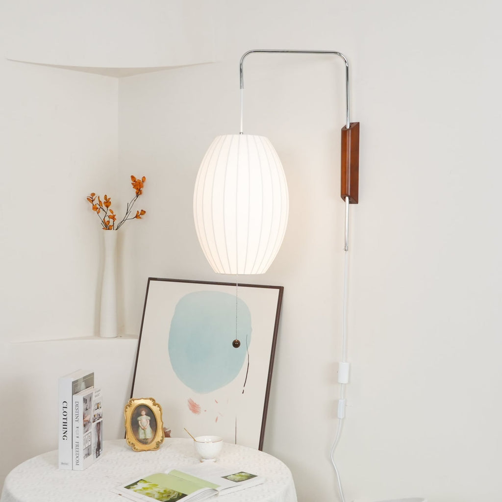 Modern Silk and Walnut Wood Wall Light for Bedroom and Living Room — Greenwich Home & Living