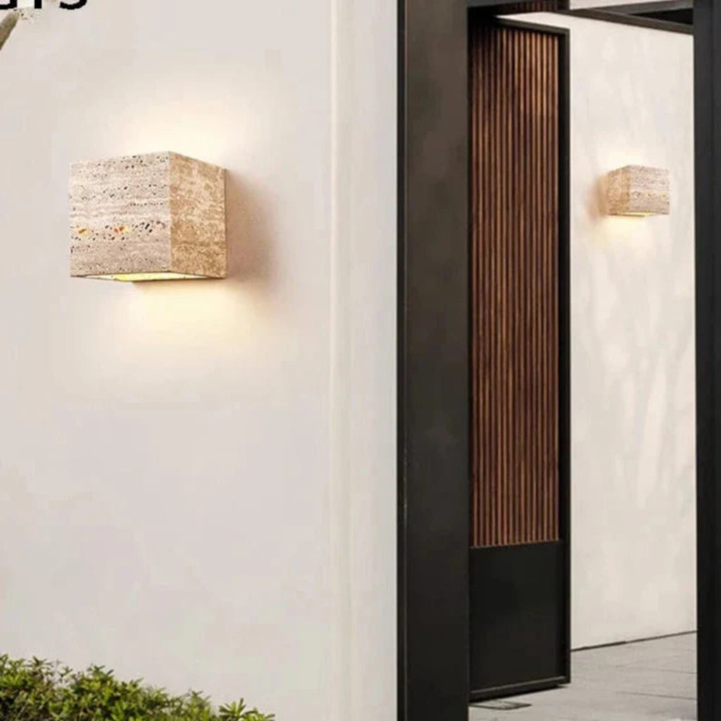 Minimalist Travertine Stone Square Wall Light With Warm LED Glow — Greenwich Home & Living