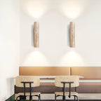Minimalist Travertine and Wood Wall Light With Warm LED Glow — Greenwich Home & Living