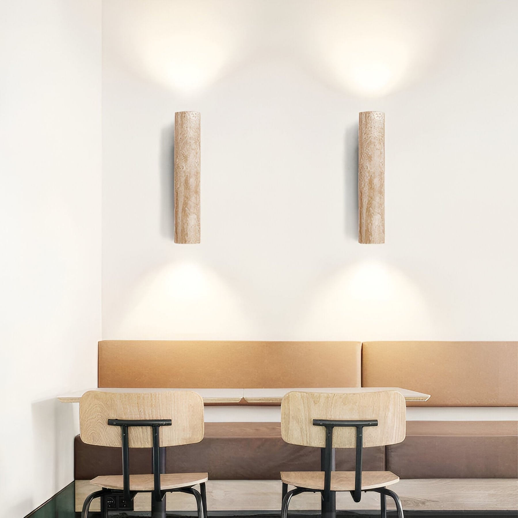 Minimalist Travertine and Wood Wall Light With Warm LED Glow — Greenwich Home & Living