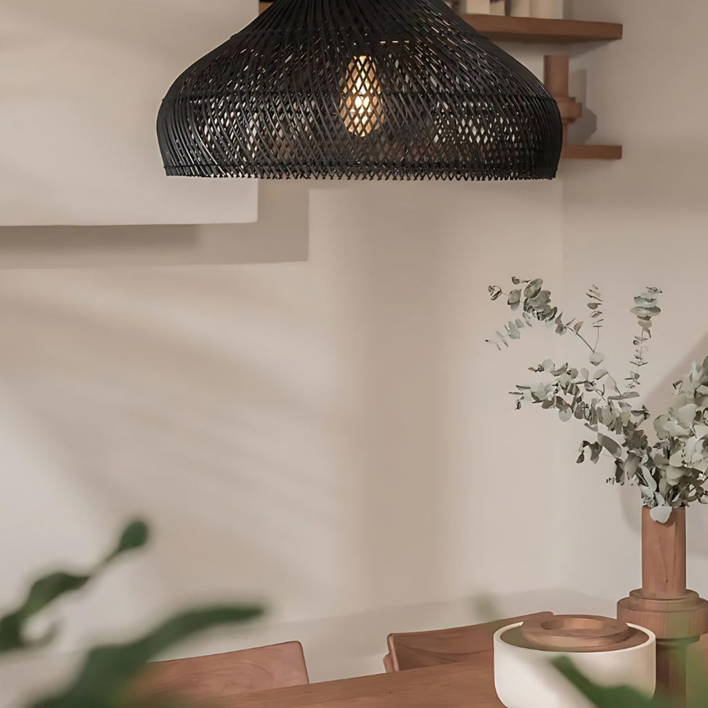 Bohemian Rattan Woven Pendant Light With Warm Glow for Dining Room — Greenwich Home & Living