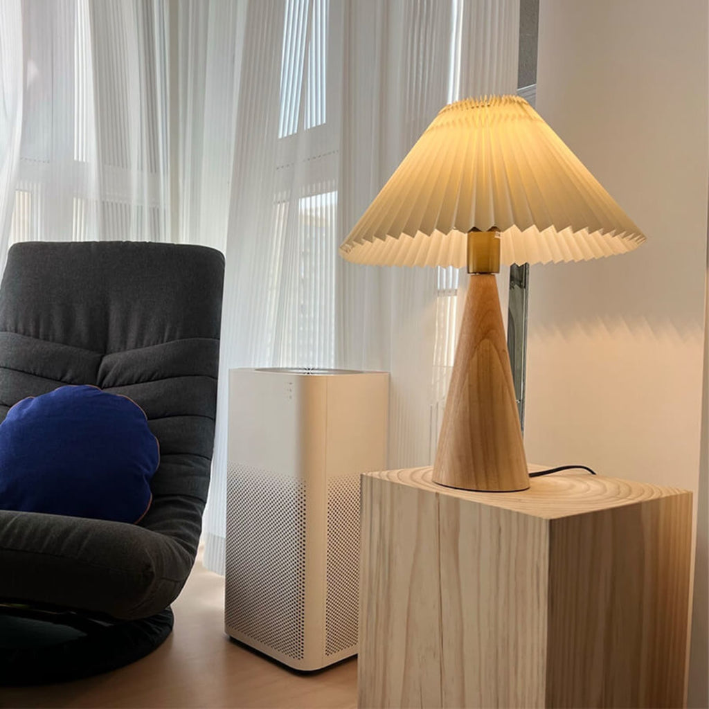 Scandinavian Wood Table Lamp With Fabric Shade — Greenwich Home & Living