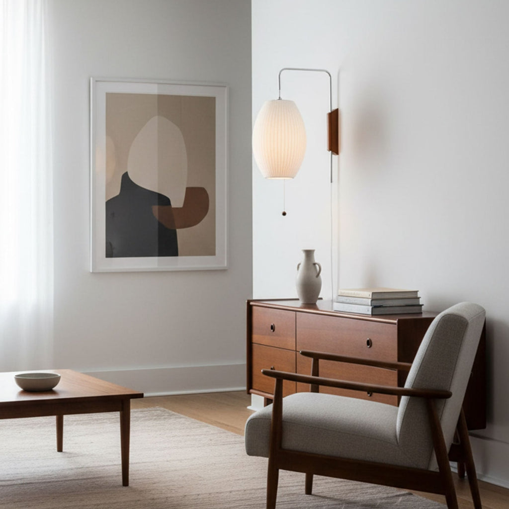 Modern Silk and Walnut Wood Wall Light for Bedroom and Living Room — Greenwich Home & Living