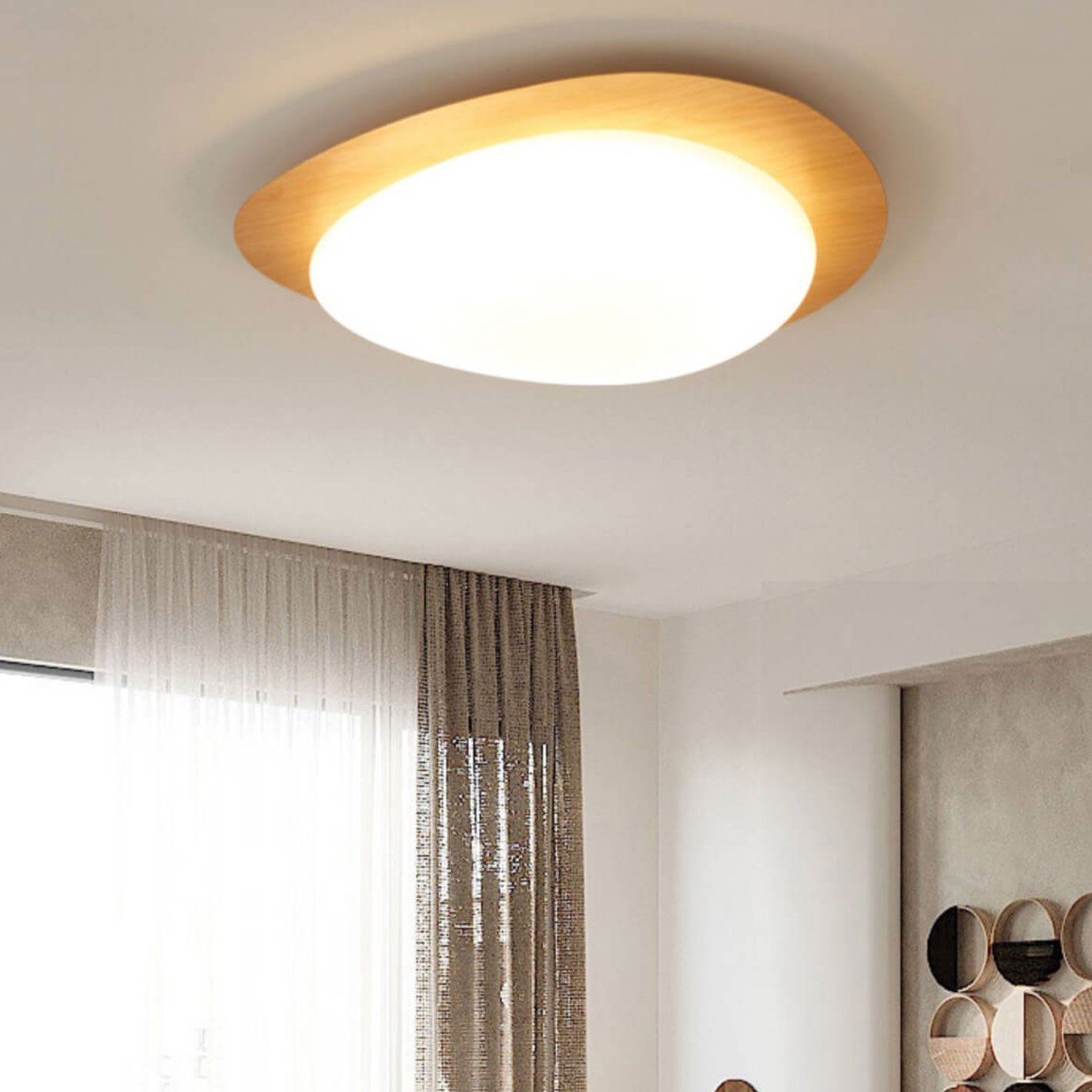 Modern Wood Flush Mount Ceiling Light With Stepless Dimming in Wood Grain — Greenwich Home & Living