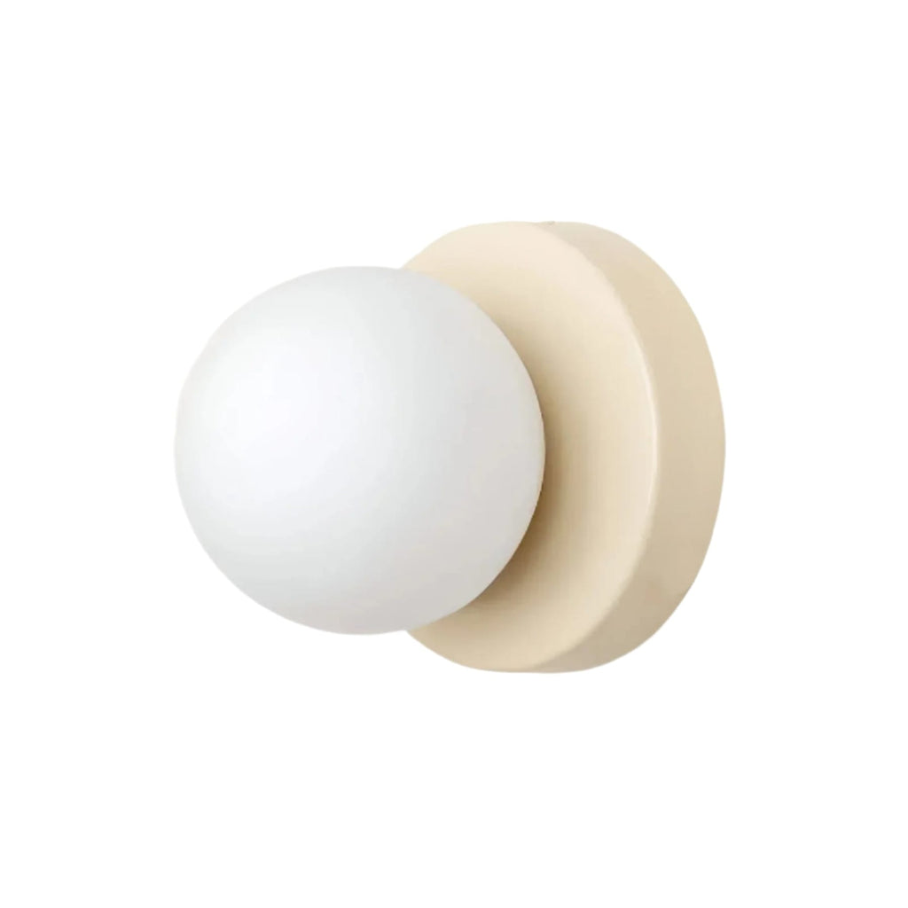 Minimalist Metal Glass Wall Light With Warm White Glow in Beige — Greenwich Home & Living