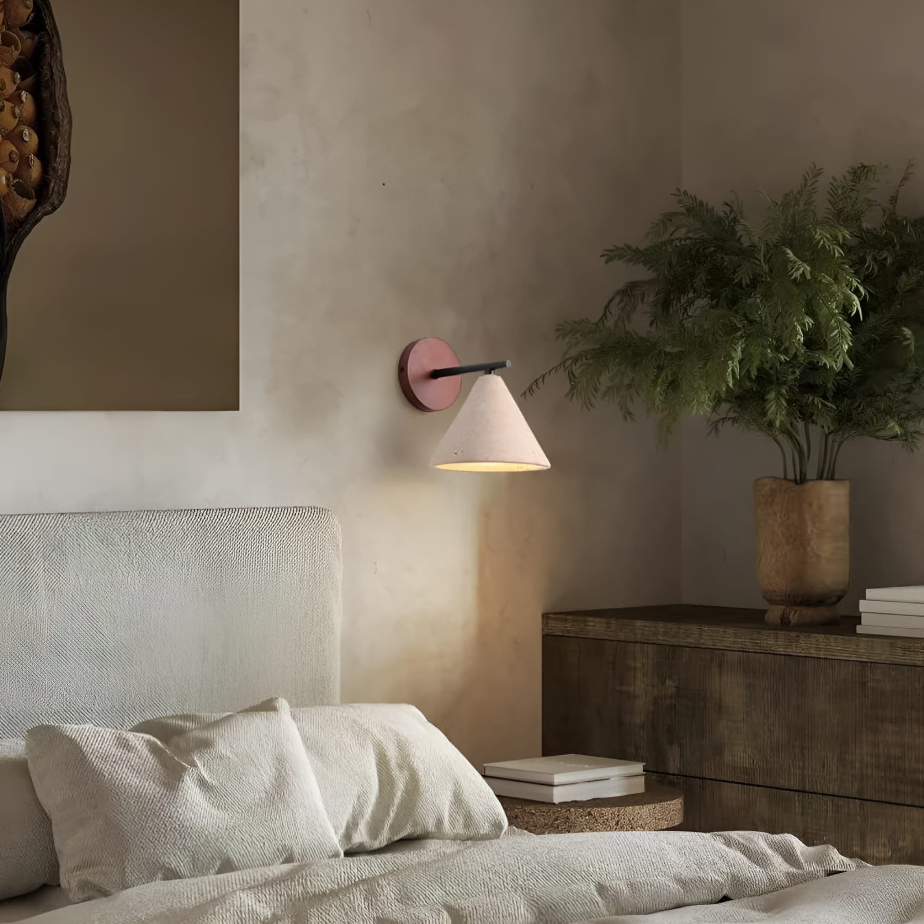 Modern Travertine and Walnut Wall Light With Warm LED Glow — Greenwich Home & Living