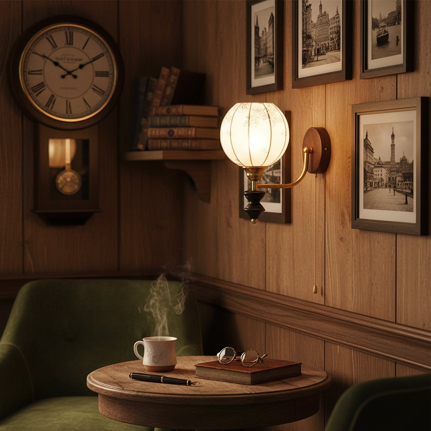 Retro Wood and Fabric Wall Sconce With Warm LED Glow — Greenwich Home & Living