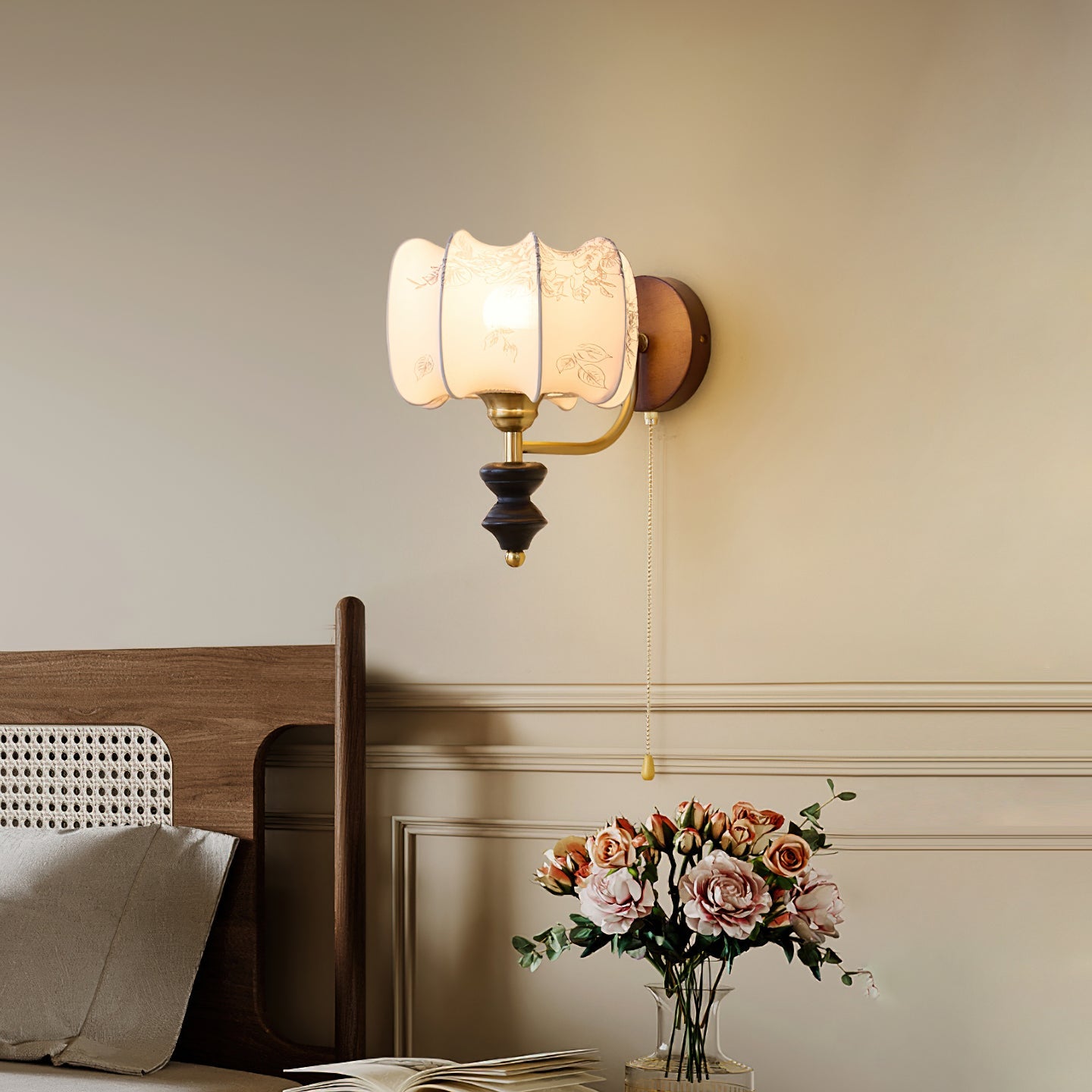 Retro Wood and Fabric Wall Sconce With Warm LED Glow — Greenwich Home & Living