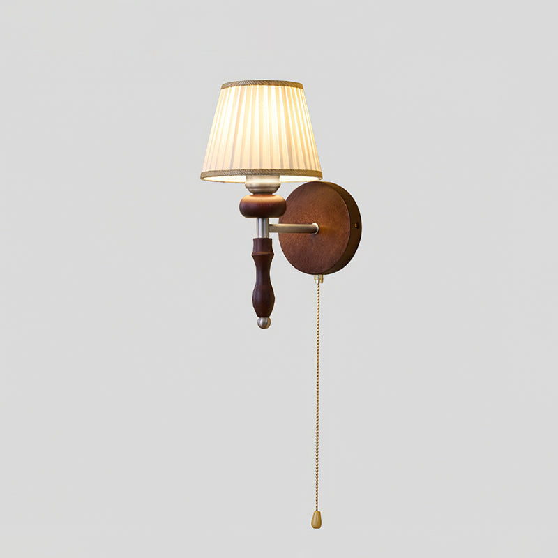 Retro Wood and Fabric Wall Sconce With Warm LED Glow in Walnut & White — Greenwich Home & Living