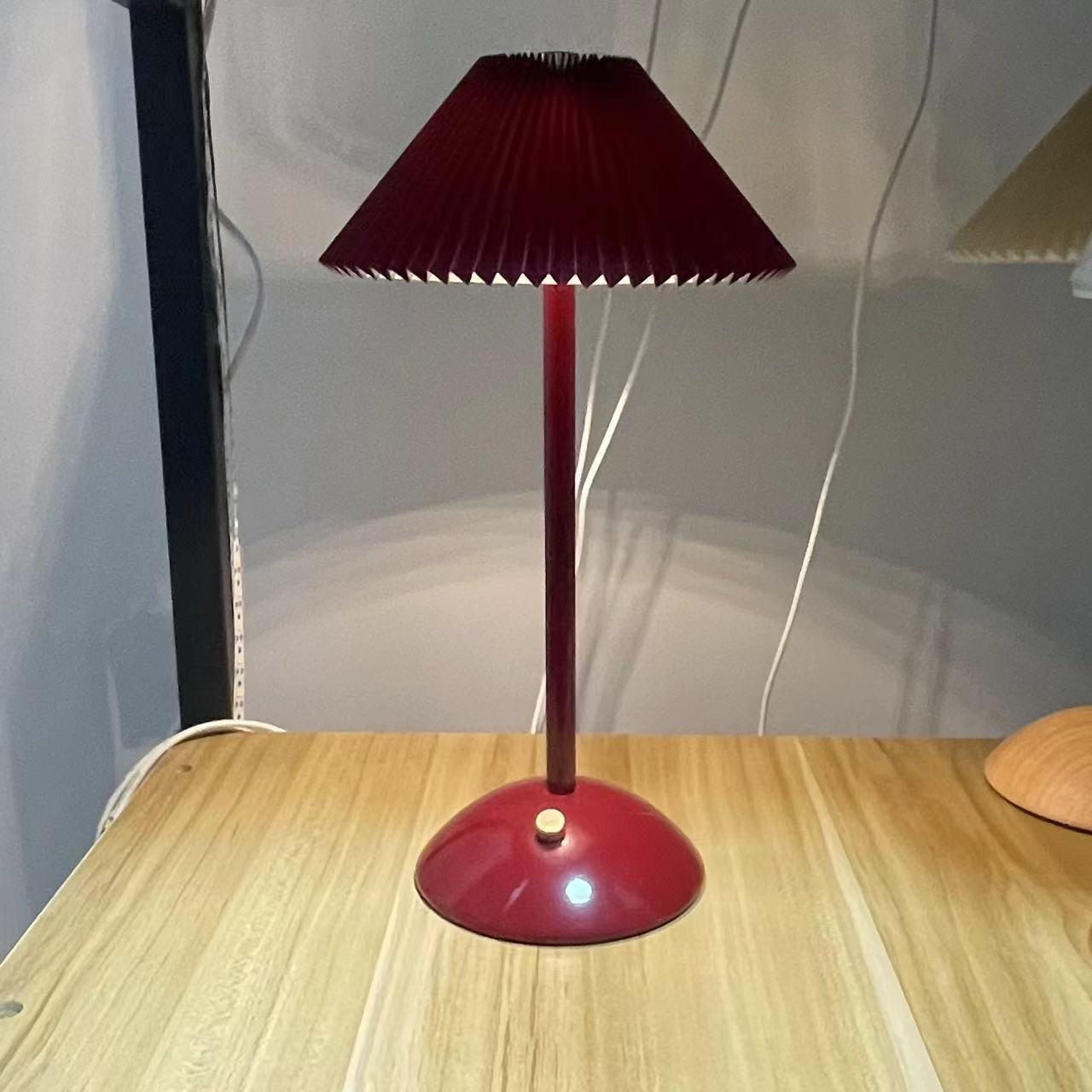 Modern Metal Cordless Table Lamp With Stepless Dimming in Red Shade + Red Base — Greenwich Home & Living