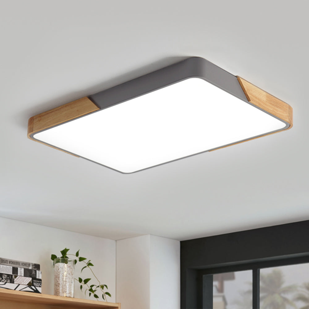 Scandinavian Wood Flush Mount Ceiling Light With Remote Dimming in Gray (5-CCT Version) — Greenwich Home & Living