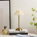Modern Metal Cordless Table Lamp With Stepless Dimming in Beige Shade + Brown Base — Greenwich Home & Living